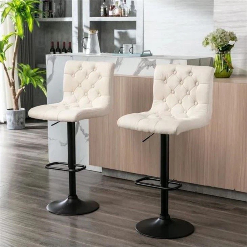 White Fabric Adjustable Swivel Bar Stool With Back