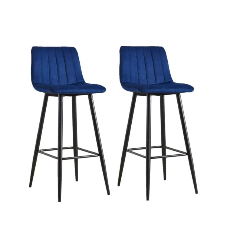 2 Barstools Blue Velvet Fabric Bar Stool With Backs