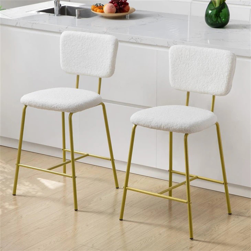 Modern White Upholstered Boucle Fabric Bar Stool