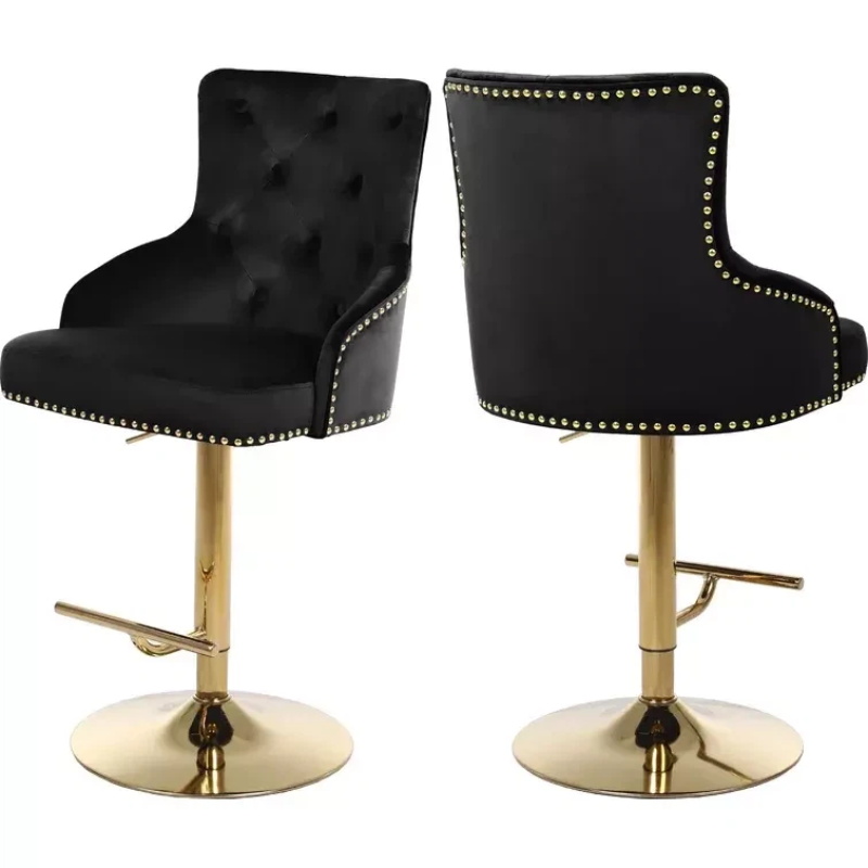 Black Velvet Fabric High Back Bar Stool Chairs