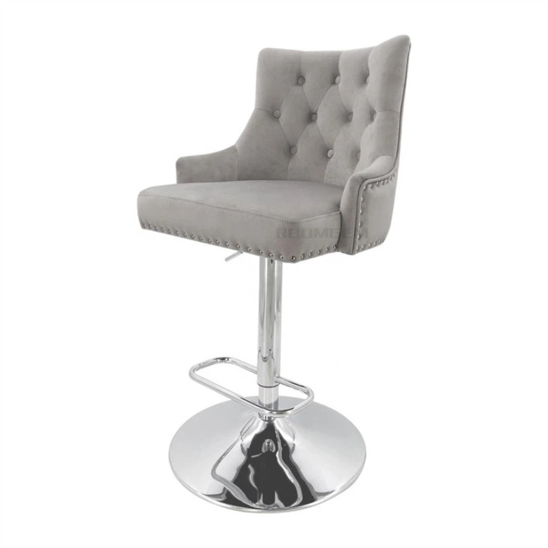 Grey European Style Velvet Adjustable Stool