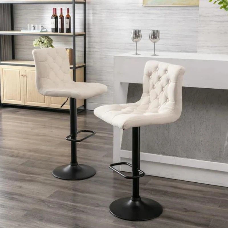 White Fabric Adjustable Swivel Bar Stool With Back