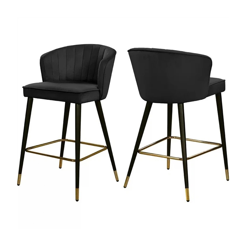 Velvet Solid Bar Stool With 4 Black And Gold Legs