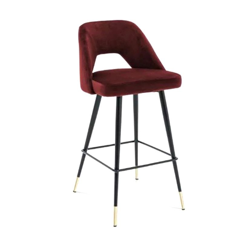 European Claret Bar Stools Set Seat With Metal Legs