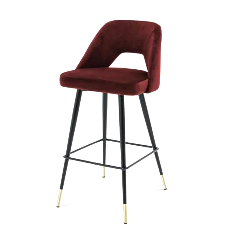 European Claret Bar Stools Set Seat With Metal Legs