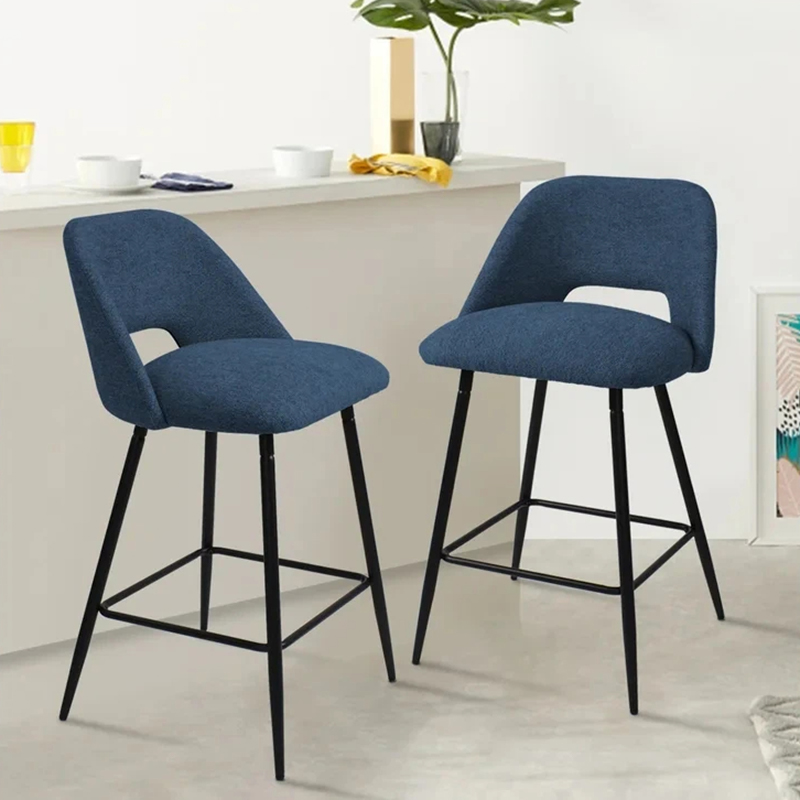 Velvet Bar Chairs With High Fixed Black Legs