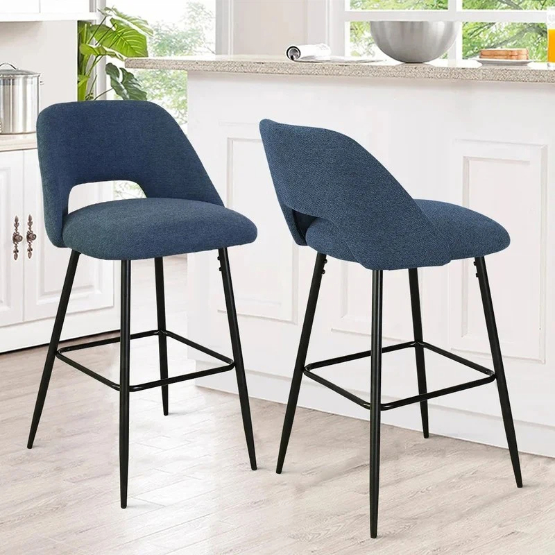 Velvet Bar Chairs With High Fixed Black Legs