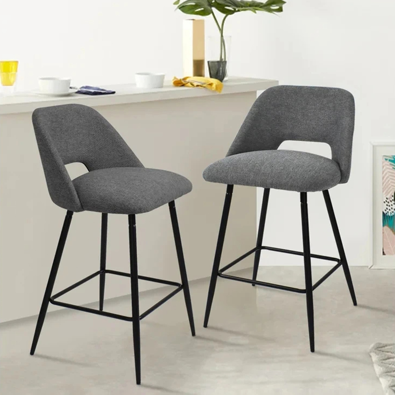 Grey Velvet Breakfast/Living Room Bar Stool Set Of 2