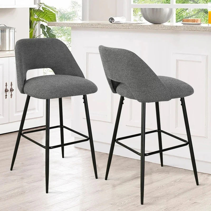 Grey Velvet Breakfast/Living Room Bar Stool Set Of 2