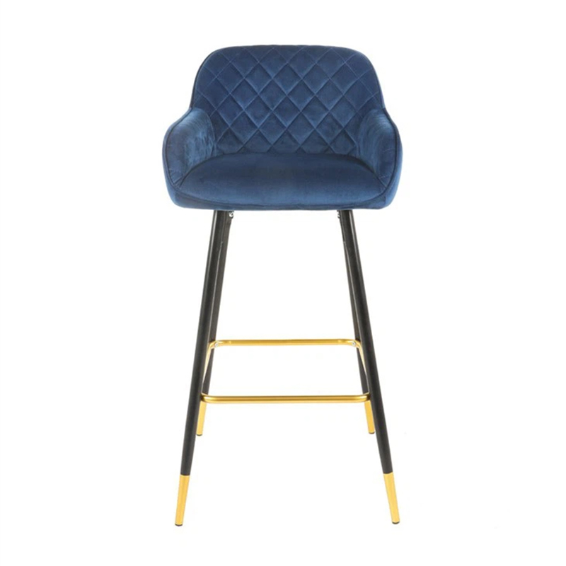 Royal Blue Velvet Stool With Metal Legs For Living room