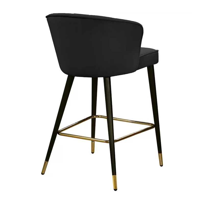 Velvet Solid Bar Stool With 4 Black And Gold Legs