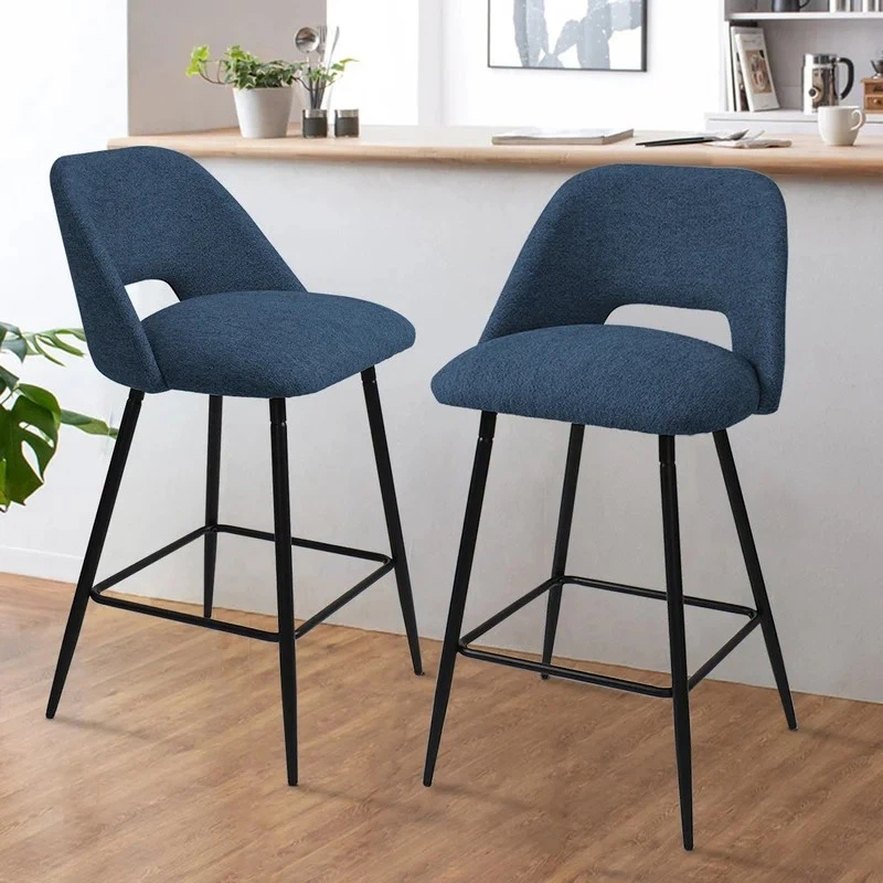 Velvet Bar Chairs With High Fixed Black Legs