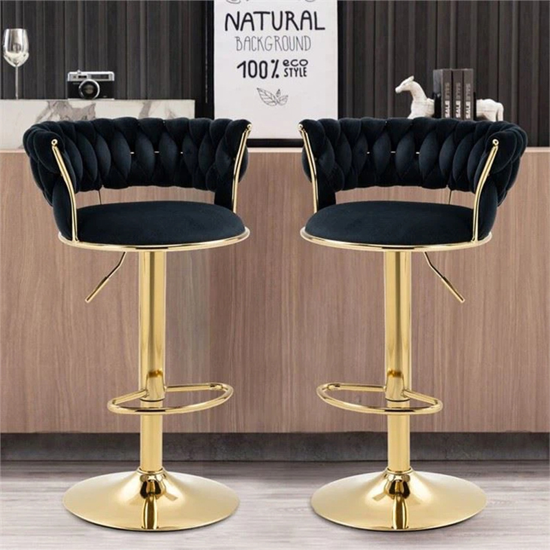 Black/Pink 360° Swivel Counter Stools With Golden Leg