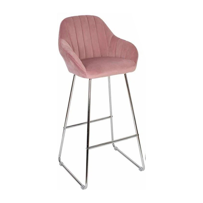 Pink Upholstered Kitchen Stools With Silver Metal Legs