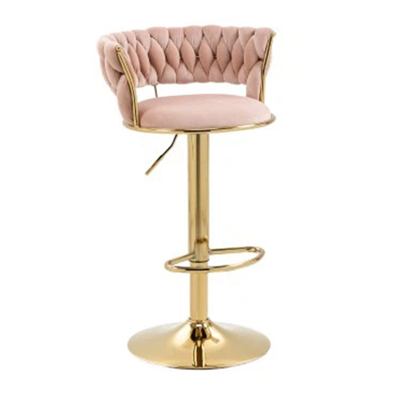 Modern Minimalist Pink Leisure High Velvet Bar Chair