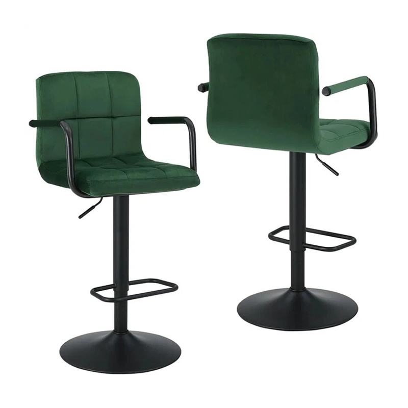 Set Of 2 Green Swivel Velvet Bar Stool With Arms