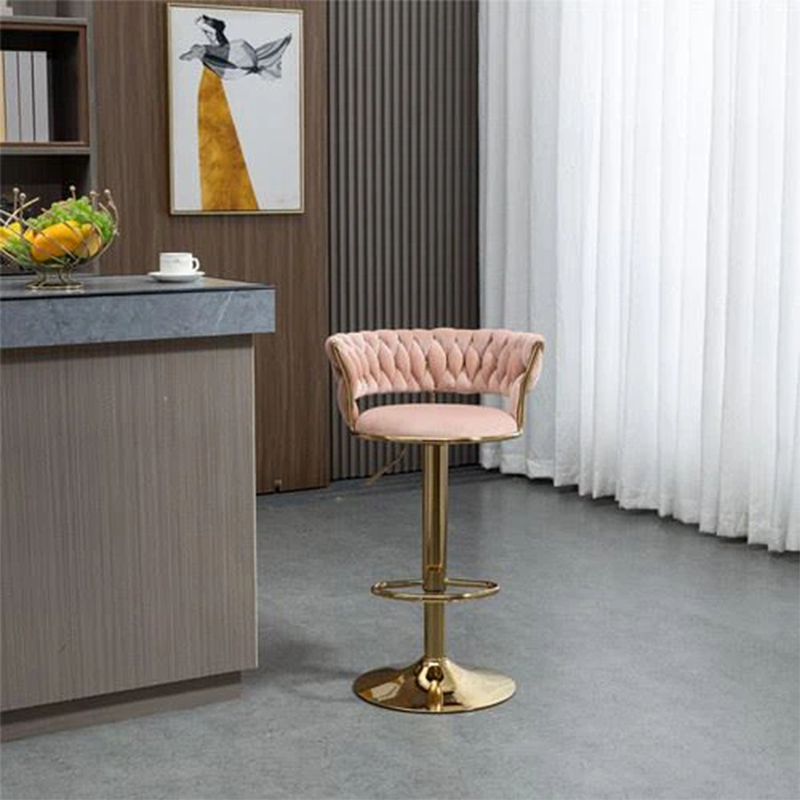 Modern Minimalist Pink Leisure High Velvet Bar Chair