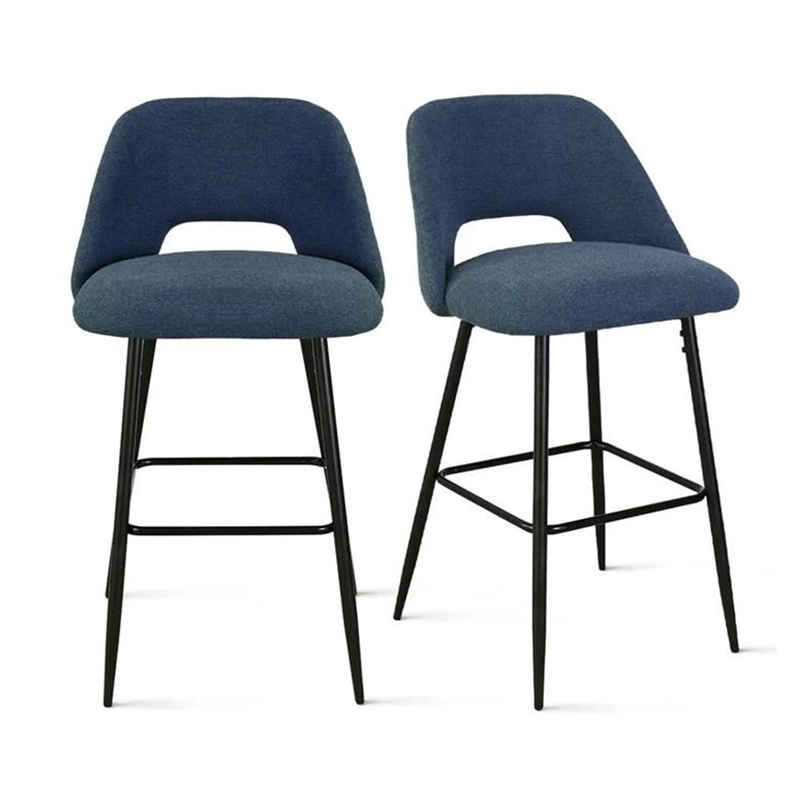 Velvet Bar Chairs With High Fixed Black Legs