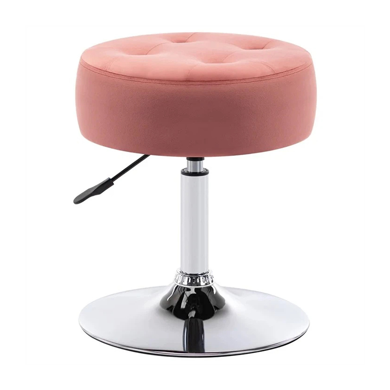 Pink Round Dressing Velvet Backless Bar Stools