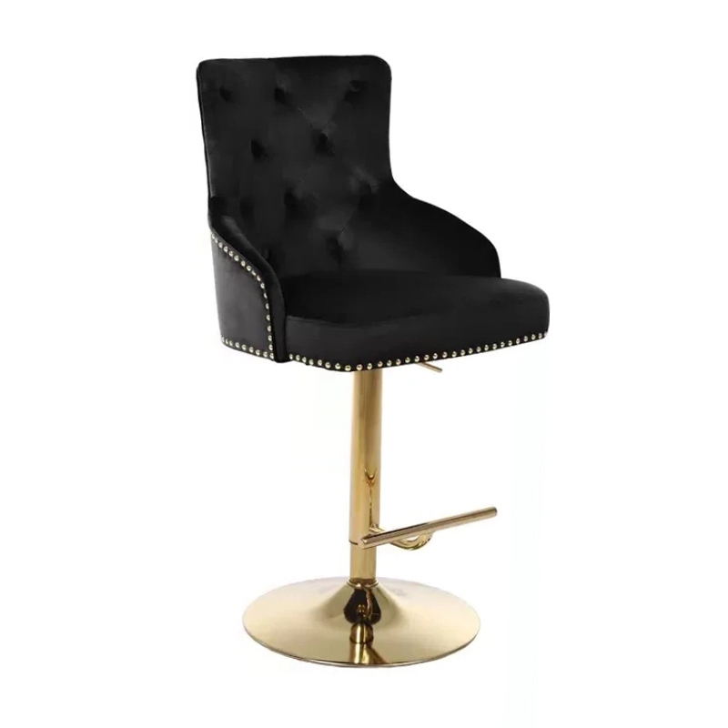 Black Velvet Fabric High Back Bar Stool Chairs