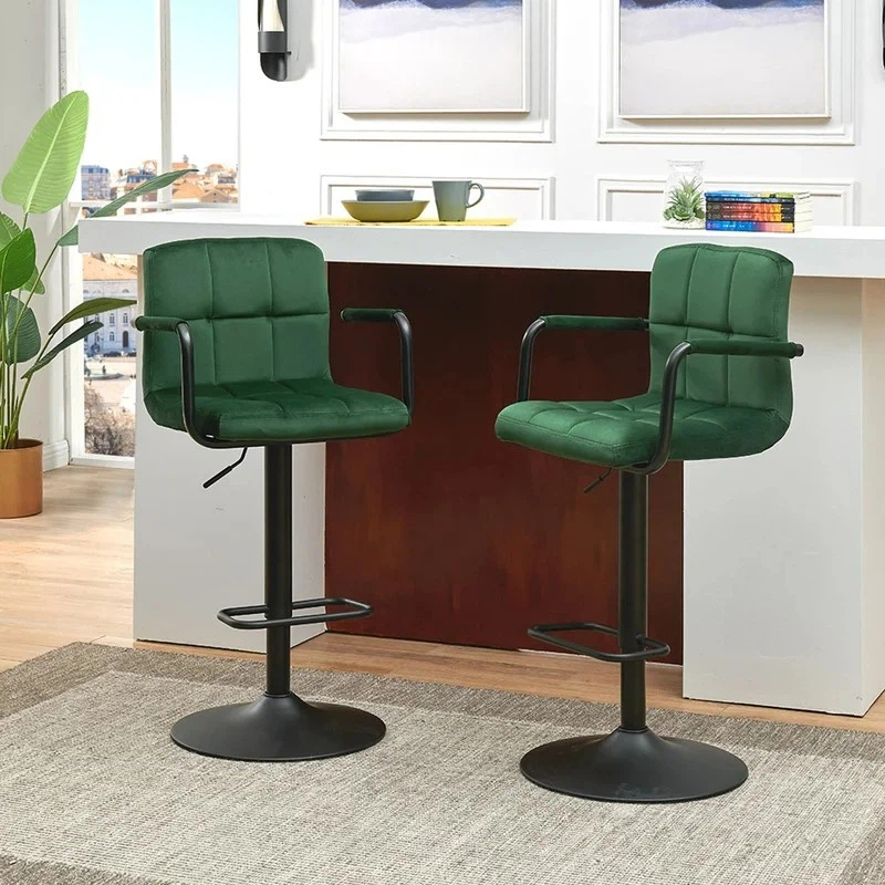 360° Swivel Green Velvet Swivel Bar Stool Chairs