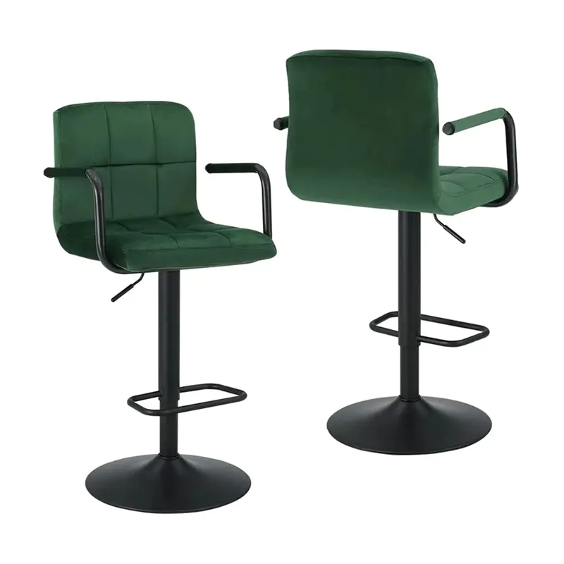 360° Swivel Green Velvet Swivel Bar Stool Chairs