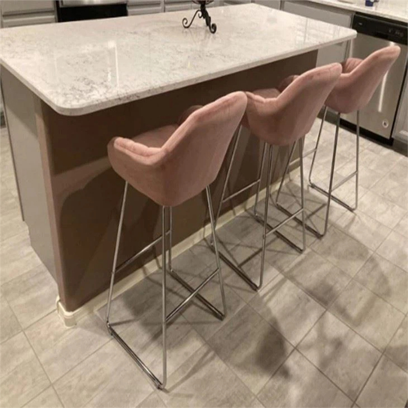 Pink Upholstered Kitchen Stools With Silver Metal Legs