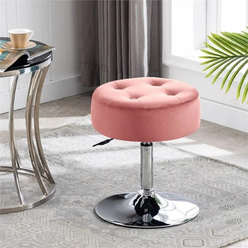 Pink Round Dressing Velvet Backless Bar Stools