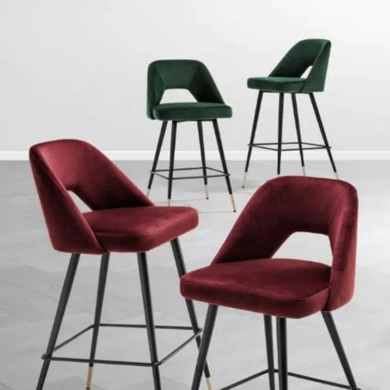 European Claret Bar Stools Set Seat With Metal Legs