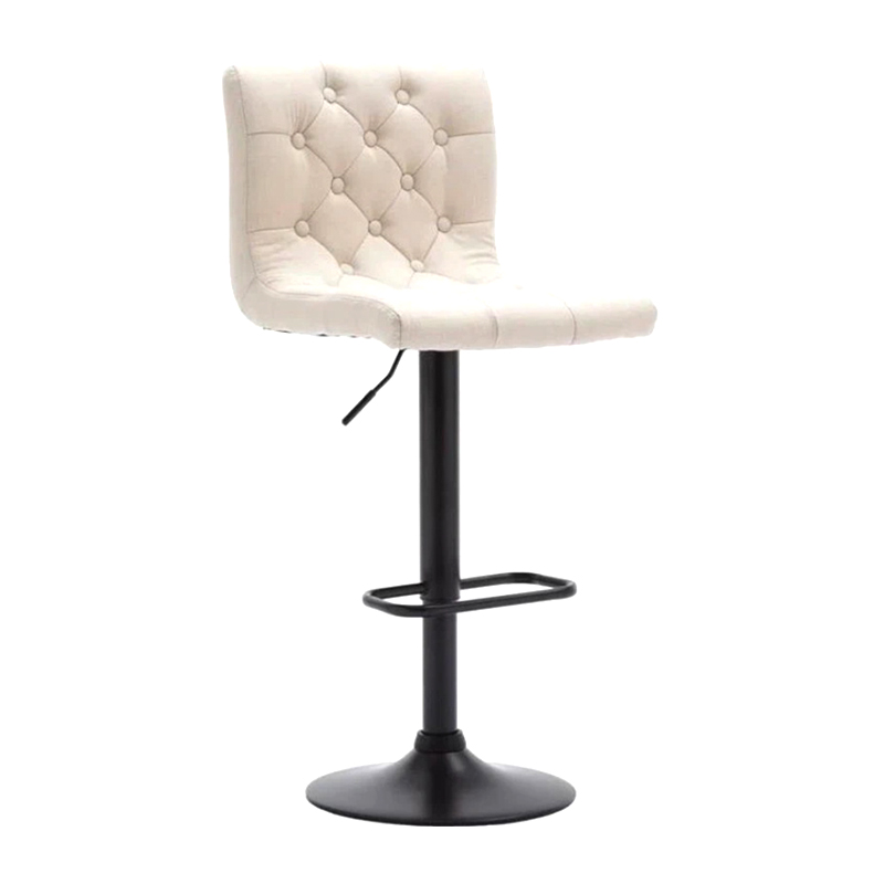 White Fabric Adjustable Swivel Bar Stool With Back