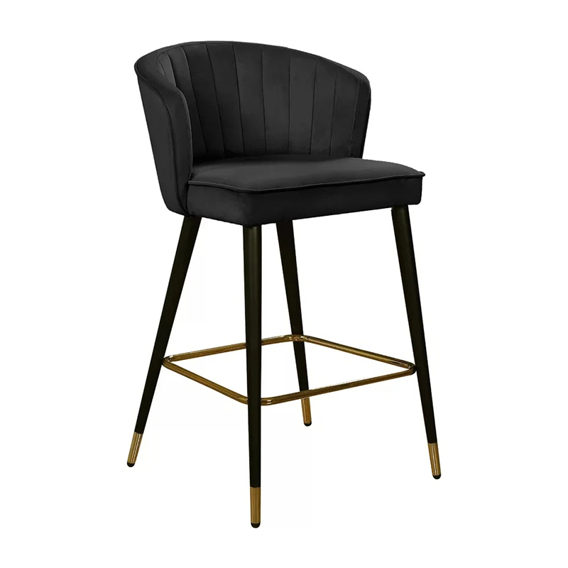 Velvet Solid Bar Stool With 4 Black And Gold Legs