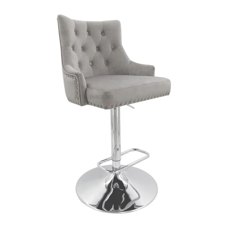 Grey European Style Velvet Adjustable Stool