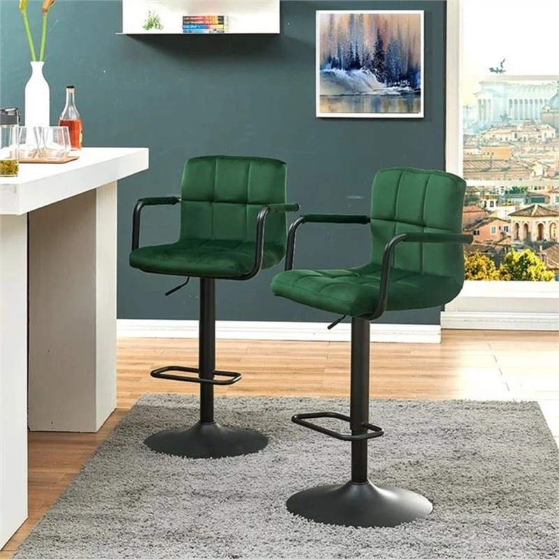 360° Swivel Green Velvet Swivel Bar Stool Chairs