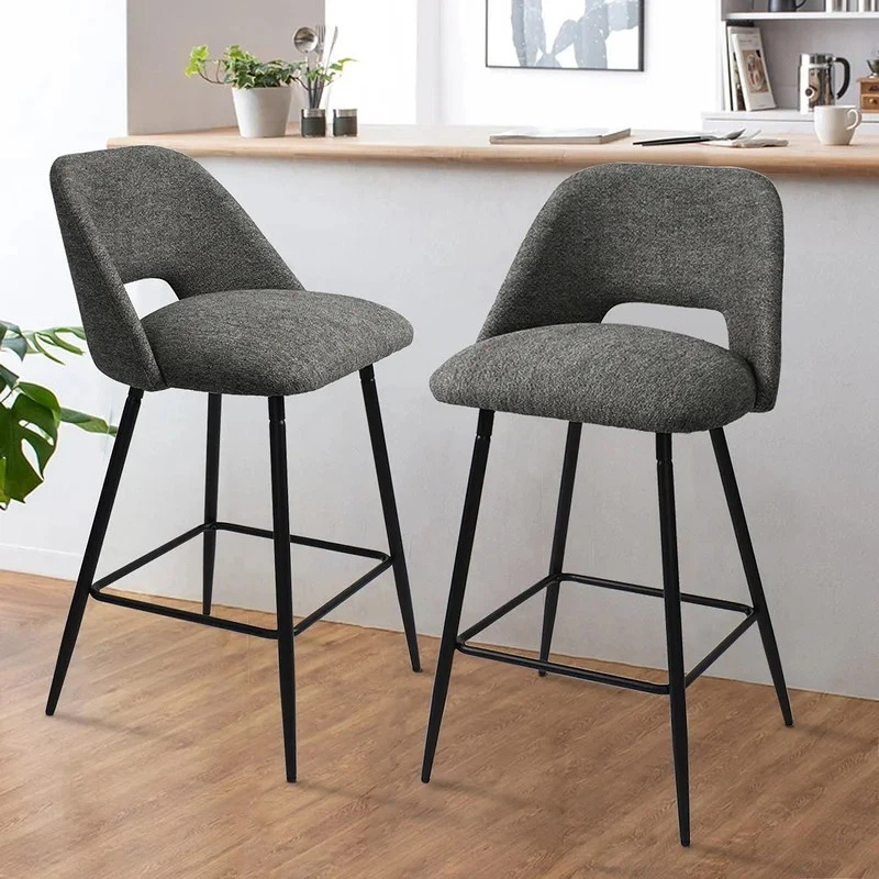 Grey Velvet Breakfast/Living Room Bar Stool Set Of 2