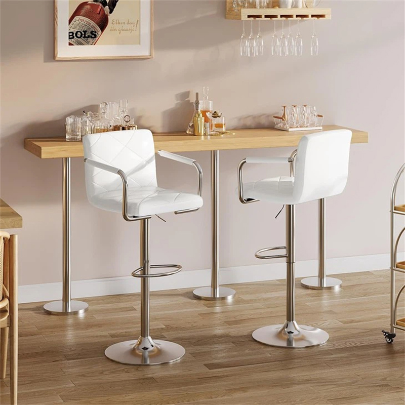 White Adjustable PU Counter Bar Chairs With Arms