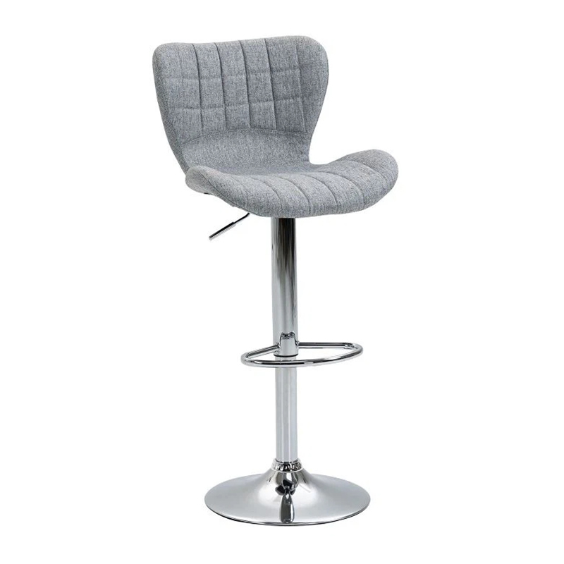 Luxury High Swivel Fabric Bar Stool With Button Tufted Back