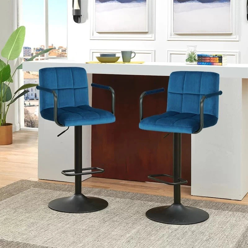 Modern Adjustable Luxury Velvet Bar Stools With Backrest