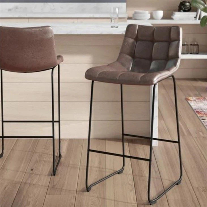 Black Metal Frames Leather Kitchen Stools With Back