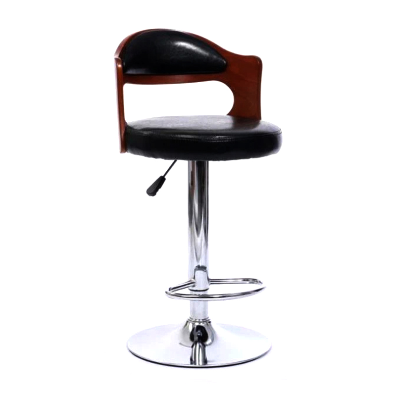 Wood Backrest Luxury Black PU Leather Bar Stools