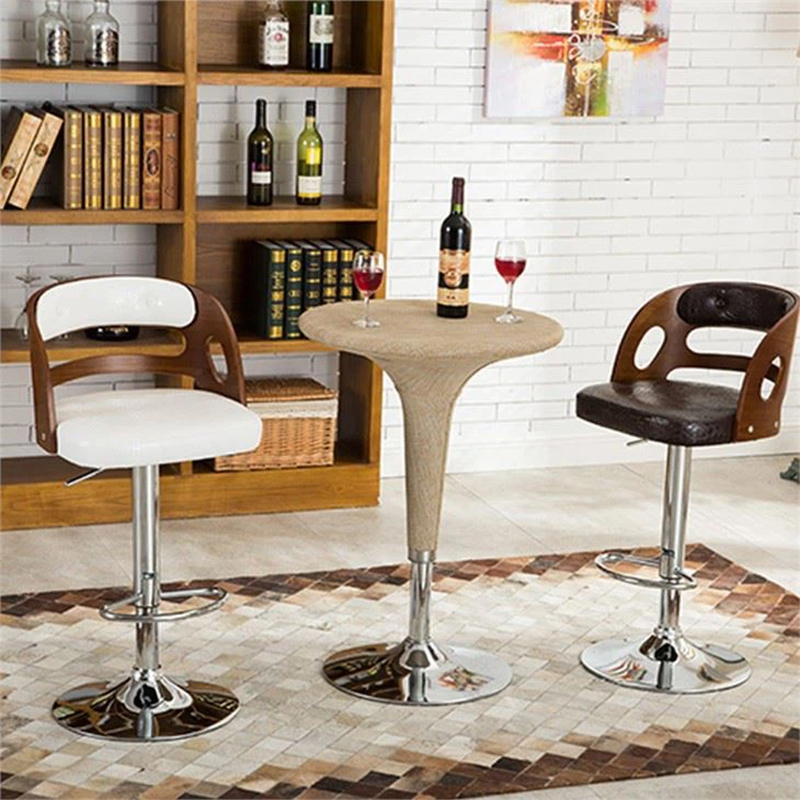 PU Seat Round Leather Chair Adjust Wood Bar Stool