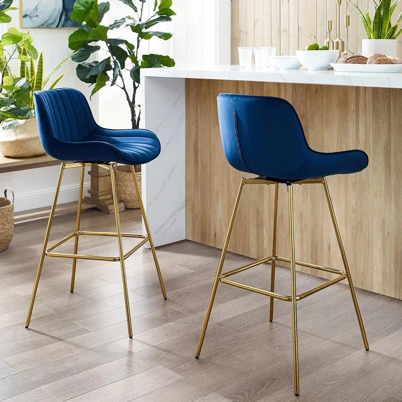 High Density Spongy Velvet Bar Stools With Gold Legs