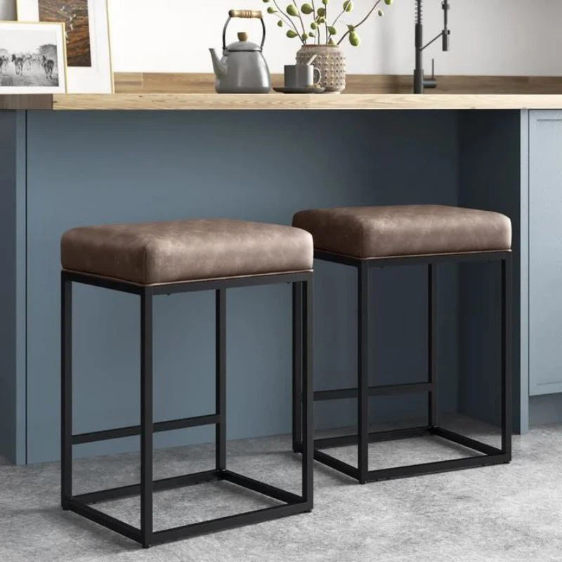 Steel Frame Square Faux Leather Bar Furniture Set