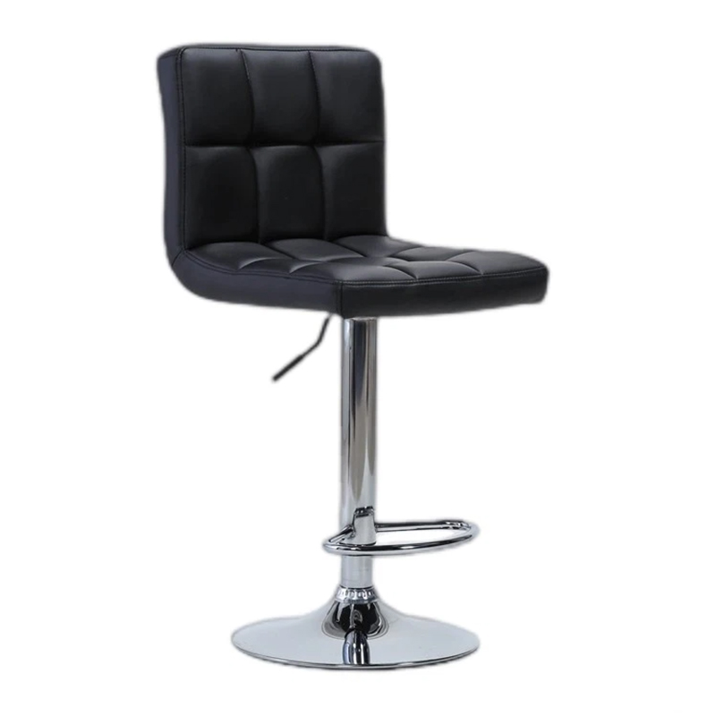 Swivel PU Black Bar Stool With Backrest And Footrest