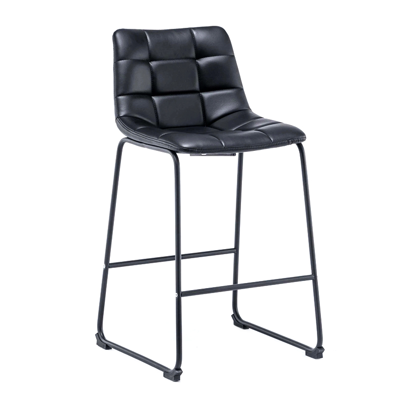 PU High Bar Chair Portable Bar Stool With Black Iron Legs