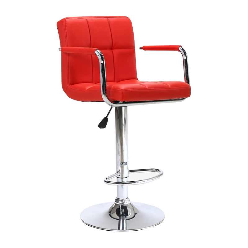 Red Faux Leather Upholstered Bar Stool With Arms