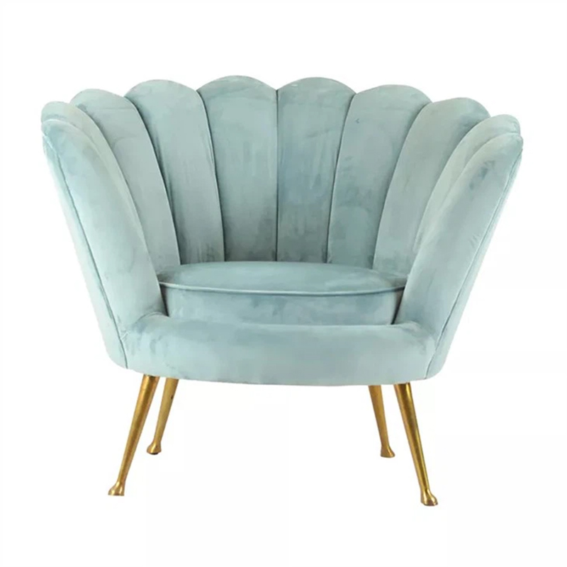 Light Blue Armchair Golden Metal Legs Sofa For Living Room