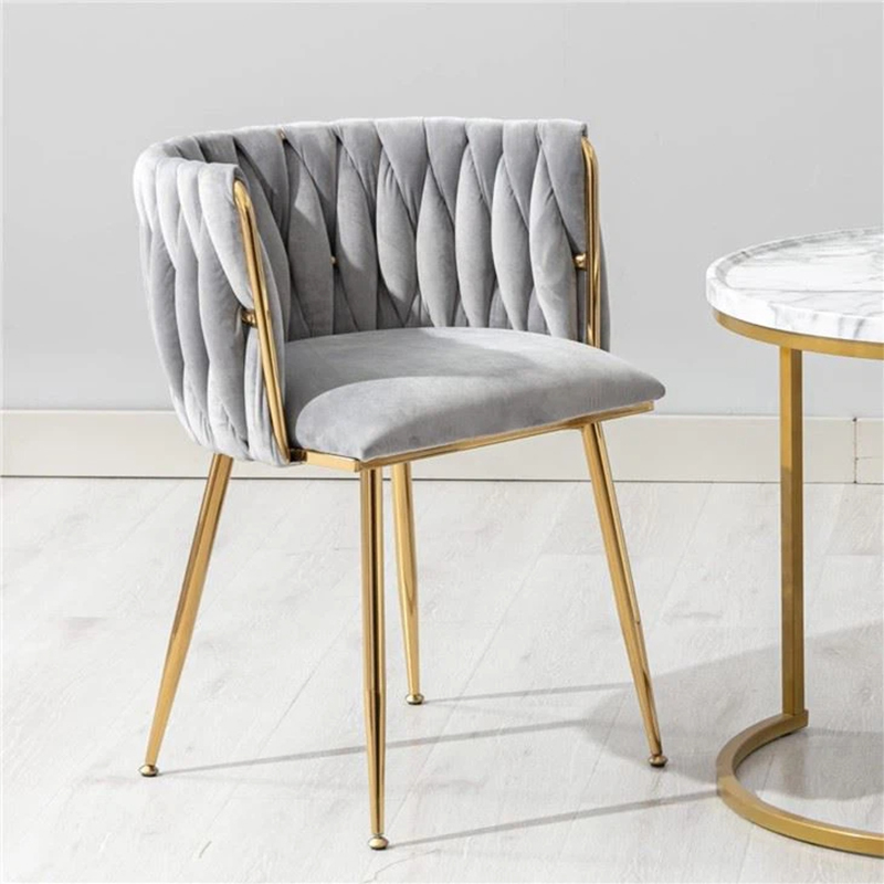 Woven Velvet Side Chair Dining Chairs With Golden Metal Legs