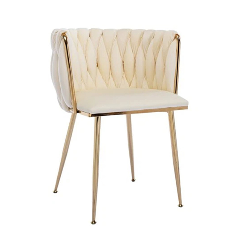 Woven Velvet Side Chair Dining Chairs With Golden Metal Legs