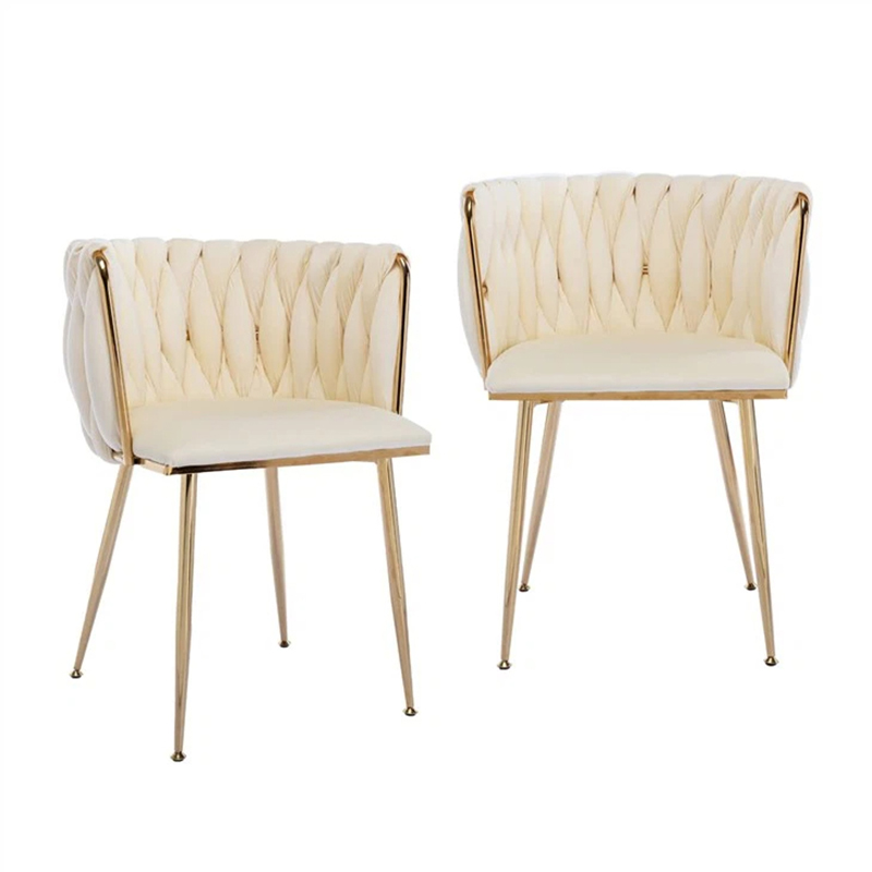 Woven Velvet Side Chair Dining Chairs With Golden Metal Legs