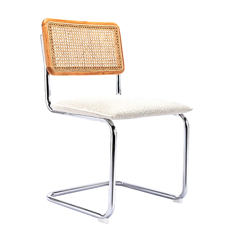 White/Black Modern Dining Room Chair With Rattan Backrest